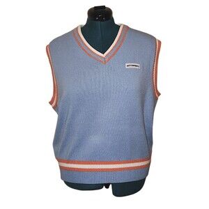 Miss Sumey knit Stripe vest V-neck Orange and Blue Academia Preppy Core …